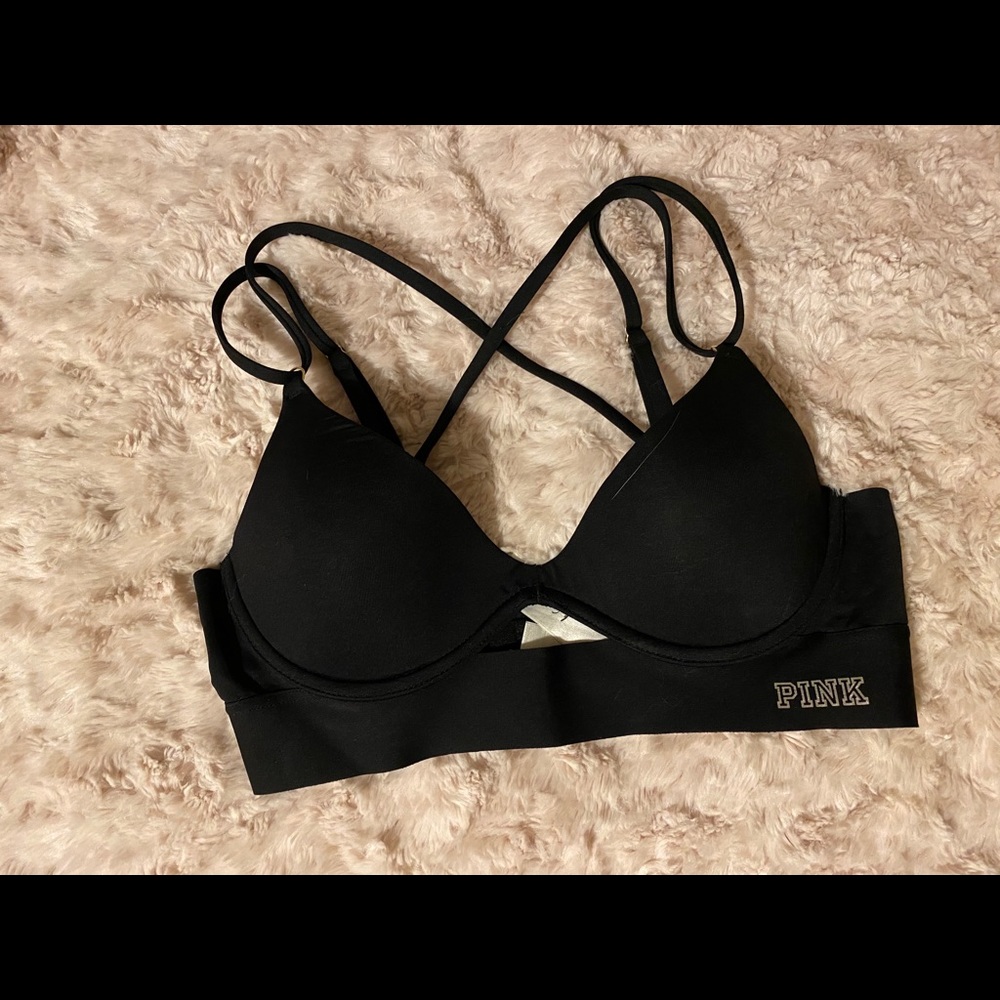 PINK Black X Strap bra